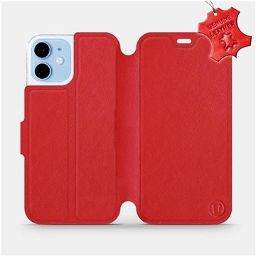 Flipové pouzdro na mobil Apple iPhone 12 mini - Červené - kožené - Red Leather (5903516373321)
