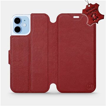 Flipové pouzdro na mobil Apple iPhone 12 mini - Tmavě červené - kožené - Dark Red Leather (5903516373338)