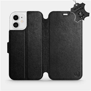 Flipové pouzdro na mobil Apple iPhone 12 - Černé - kožené - Black Leather (5903516374816)