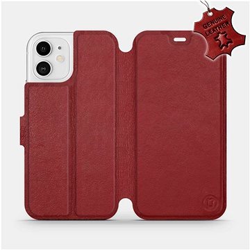Flipové pouzdro na mobil Apple iPhone 12 - Tmavě červené - kožené - Dark Red Leather (5903516374847)