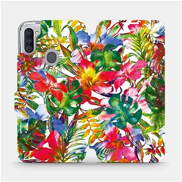 Flipové pouzdro na mobil Samsung Galaxy M11 - MG07S Pestrobarevné květy a listy (5903516387229)