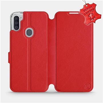 Flipové pouzdro na mobil Samsung Galaxy M11 - Červené - kožené - Red Leather (5903516387397)