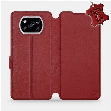 Flipové pouzdro na mobil Xiaomi POCO X3 NFC - Tmavě červené - kožené - Dark Red Leather (5903516393305)