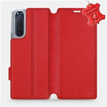 Flipové pouzdro na mobil Sony Xperia 5 II - Červené - kožené - Red Leather (5903516399987)
