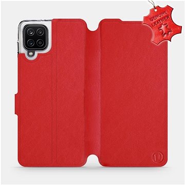 Flip pouzdro na mobil Samsung Galaxy A12 - Červené - kožené - Red Leather (5903516613533)