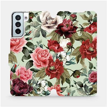 Flipové pouzdro na mobil Samsung Galaxy S21 Plus 5G - MD06P Růže a květy na světle zeleném pozadí (5903516618200)