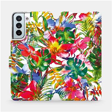 Flipové pouzdro na mobil Samsung Galaxy S21 Plus 5G - MG07S Pestrobarevné květy a listy (5903516618583)