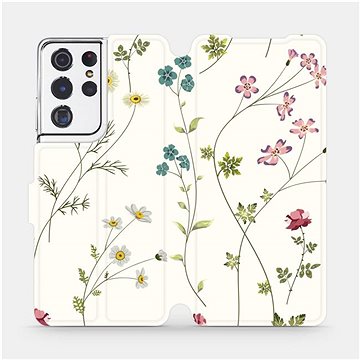 Flipové pouzdro na mobil Samsung Galaxy S21 Ultra 5G - MD03S Tenké rostlinky s květy (5903516619924)