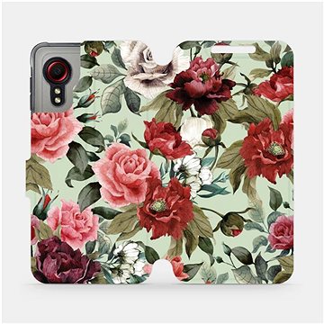 Flipové pouzdro na mobil Samsung Galaxy Xcover 5 - MD06P Růže a květy na světle zeleném pozadí (5903516674480)