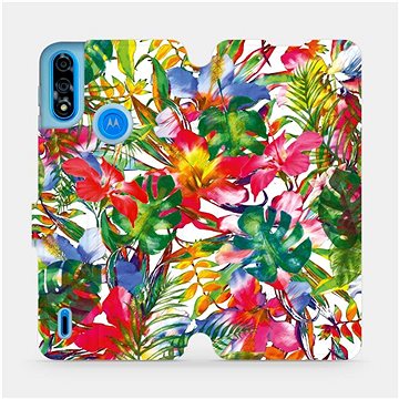 Flipové pouzdro na mobil Motorola Moto E7 Power - MG07S Pestrobarevné květy a listy (5903516685424)
