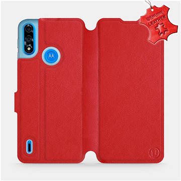 Kožené flip pouzdro na mobil Motorola Moto E7 Power - Červené - Red Leather (5903516685592)