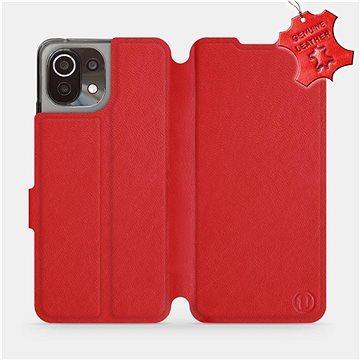 Kožené flip pouzdro na mobil Xiaomi Mi 11 Lite LTE / 5G - Červené - Red Leather (5903516701254)