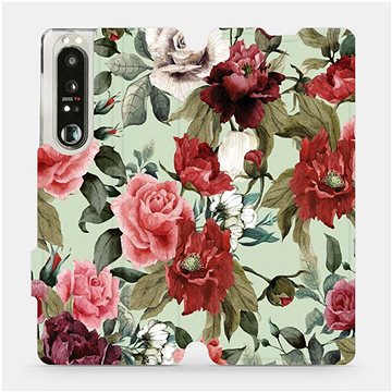 Flip pouzdro na mobil Sony Xperia 1 III - MD06P Růže a květy na světle zeleném pozadí (5903516725960)