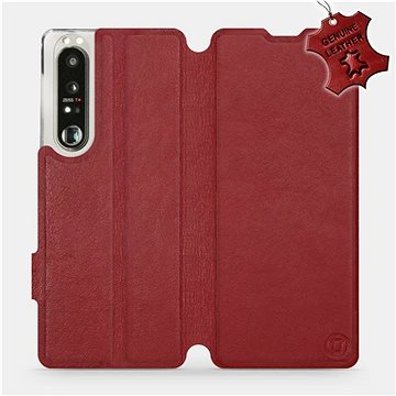 Kožené flip pouzdro na mobil Sony Xperia 1 III - Tmavě červené - Dark Red Leather (5903516726523)