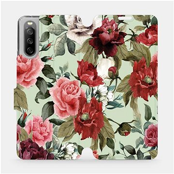 Flip pouzdro na mobil Sony Xperia 10 III - MD06P Růže a květy na světle zeleném pozadí (5903516727704)