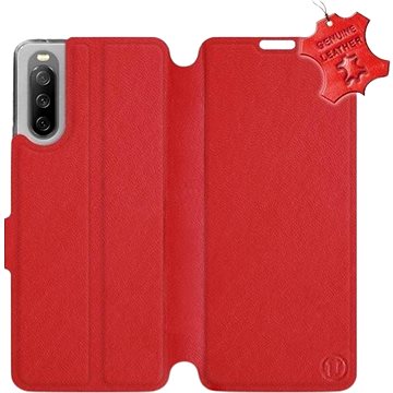 Kožené flip pouzdro na mobil Sony Xperia 10 III - Červené - Red Leather (5903516728251)