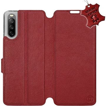 Kožené flip pouzdro na mobil Sony Xperia 10 III - Tmavě červené - Dark Red Leather (5903516728268)