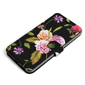 Mobiwear Flip pouzdro pro Motorola Moto G60 - VD07S Růže a květy na černém pozadí (5903516980437)