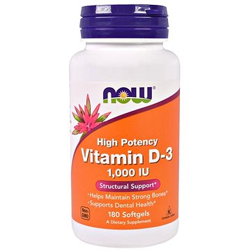 NOW Foods Vitamin D3, 1000 IU, 180 softgel kapslí (493)