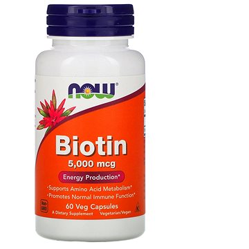 NOW Foods Biotin 5000 mcg, 60 rostlinných kapslí (743)