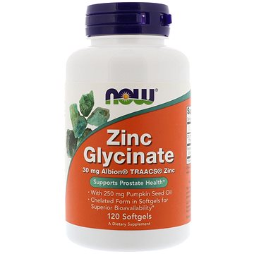 NOW Foods Zinek Glycinát 30 mg + Dýňový olej, 120 softgel kapslí (484)