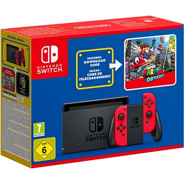 Nintendo Switch(red) + Super Mario Odyssey + The Super Mario Bros. Movie nálepky (045496453619)