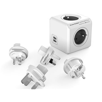 PowerCube Rewirable USB + Travel Plugs šedá