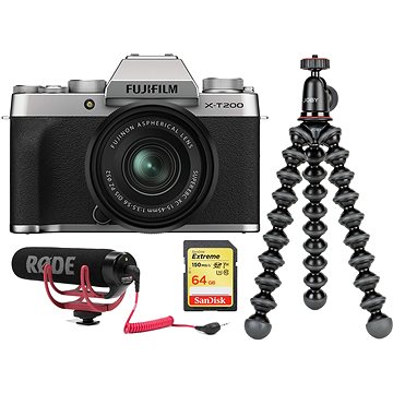 Fujifilm X-T200 + XC 15-45 mm stříbrný - Vlogger Kit 1 (Bundle)