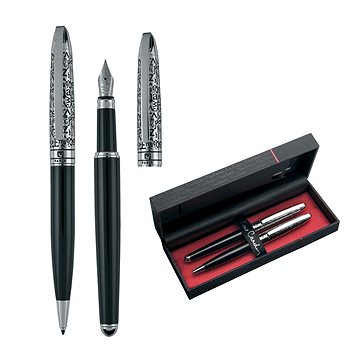 PIERRE CARDIN JACQUES sada kuličkové + plnicí pero, černo-stříbrná (B0400600IP3)