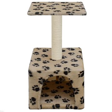 Shumee Škrabací kočičí skrýš s patrem 30 × 30 × 55 cm béžová s tlapkami (170540)