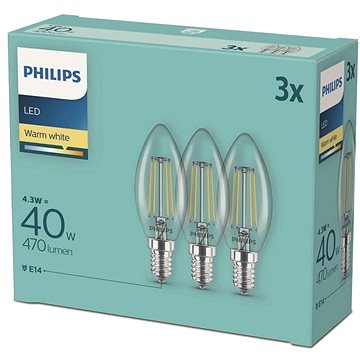 Philips LED classic 4.3-40W, E14 2700K, 3ks (929001889733)