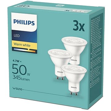 Philips LED 4.7-50W, GU10 2700K, 3ks (929001250494)
