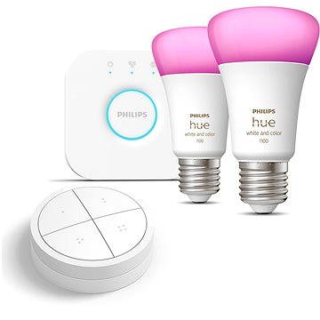 Philips Hue White and Color Ambiance 9W 1100 E27 malý promo starter kit + Philips Hue Tap Dial Switc