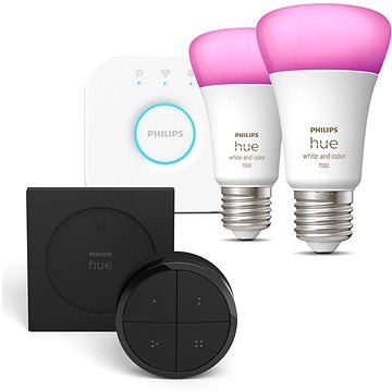 Philips Hue White and Color Ambiance 9W 1100 E27 malý promo starter kit + Philips Hue Tap Dial Switc