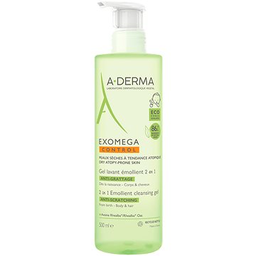 A-DERMA Exomega Control Zvláčňující mycí gel pro suchou kůži se sklonem k atopii 2v1 500 ml (3282770144314)