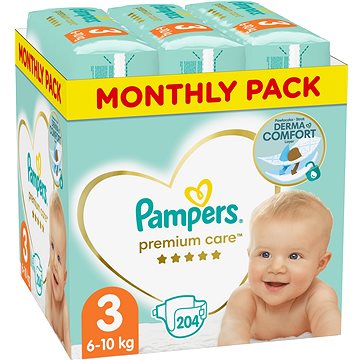 PAMPERS Premium Care vel. 3 Midi (204 ks) - měsíční balení (8001090379498)