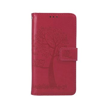TopQ Pouzdro iPhone 13 knížkové Tmavě růžový strom sovičky 66368 (Sun-66368)