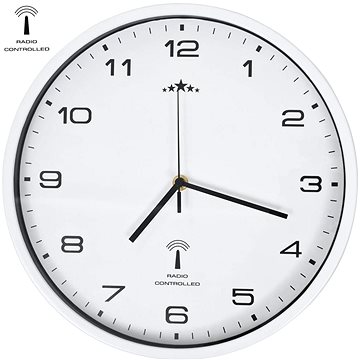 Rádiem řízené nástěnné hodiny se strojkem Quartz 31 cm bílé (695,45)