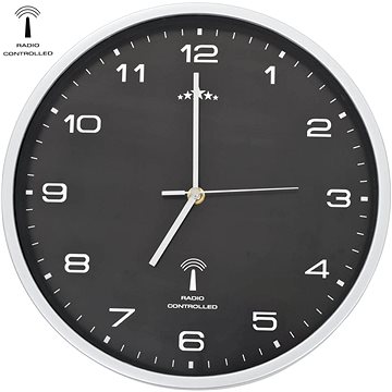 Rádiem řízené nástěnné hodiny se strojkem Quartz 31 cm černé (695,45)