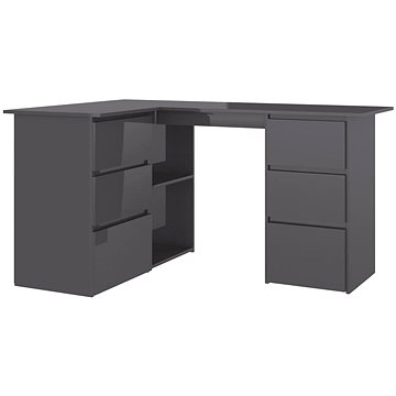 Rohový psací stůl šedý vysoký lesk 145x100x76 cm dřevotříska 801097