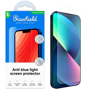 Ocushield Tvrzené sklo s filtrem blue-light pro iPhone 13 | Pro a 14 (6,1") (OCUIPHONES13BZ)