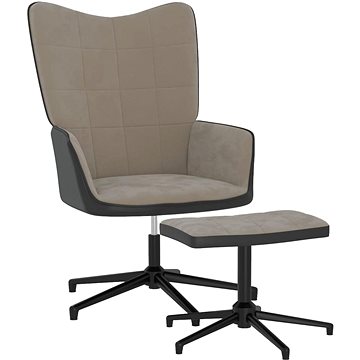 Relaxační křeslo se stoličkou světle šedé samet a PVC, 327842 (327842)