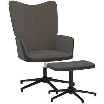 Relaxační křeslo se stoličkou tmavě šedé samet a PVC, 327843 (327843)