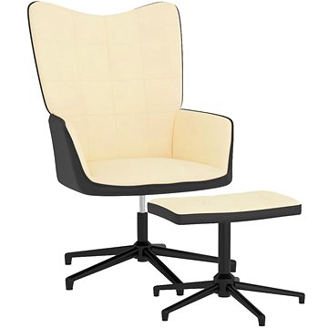 Relaxační křeslo se stoličkou krémově bílé samet a PVC, 327851 (327851)