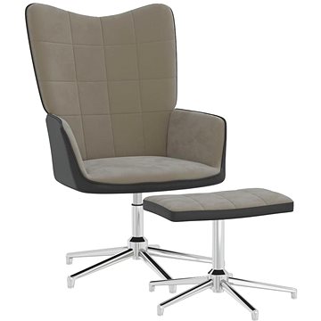 Relaxační křeslo se stoličkou světle šedé samet a PVC, 327864 (327864)