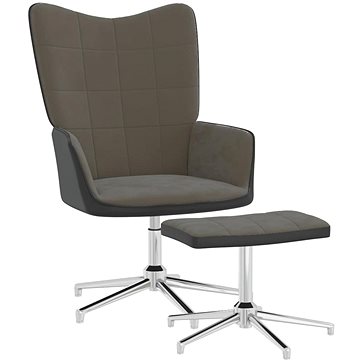 Relaxační křeslo se stoličkou tmavě šedé samet a PVC, 327865 (327865)