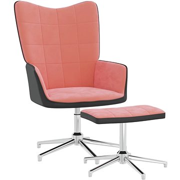 Relaxační křeslo se stoličkou růžové samet a PVC, 327868 (327868)