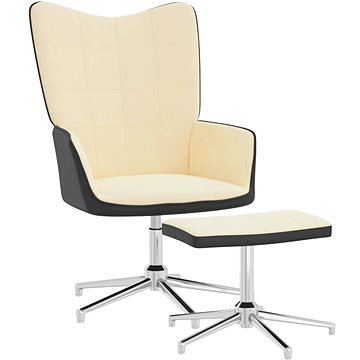 Relaxační křeslo se stoličkou krémově bílé samet a PVC, 327873 (327873)