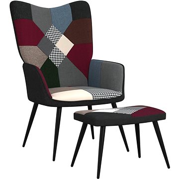 Relaxační křeslo se stoličkou patchwork textil , 328198 (328198)