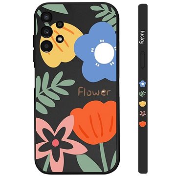 TopQ Kryt Samsung A13 Malované květy černý 94551 (94551)